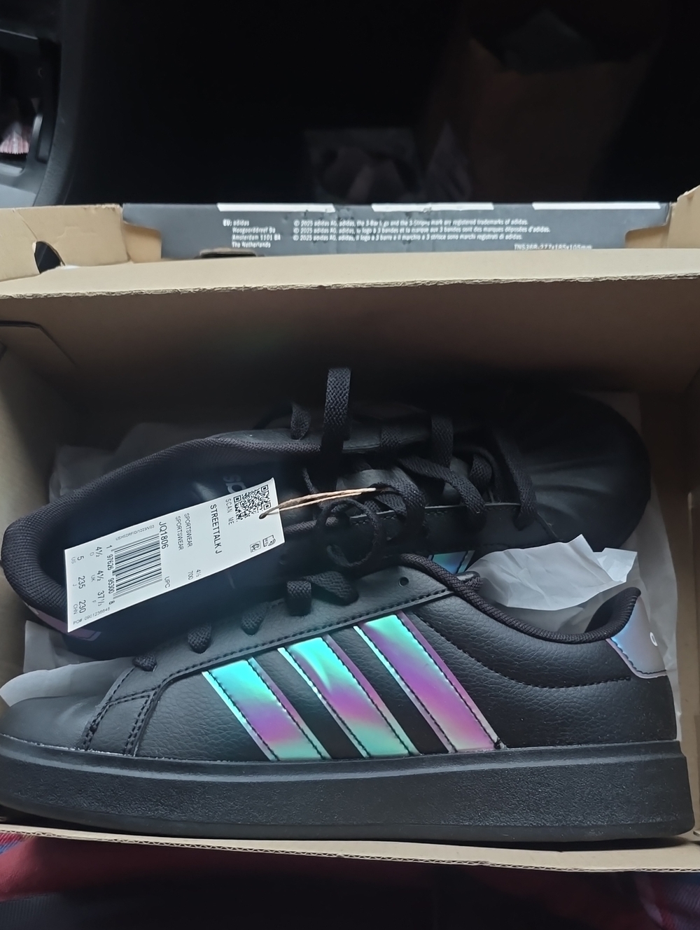 adidas Kids Black Sneakers with Iridescent Stripes